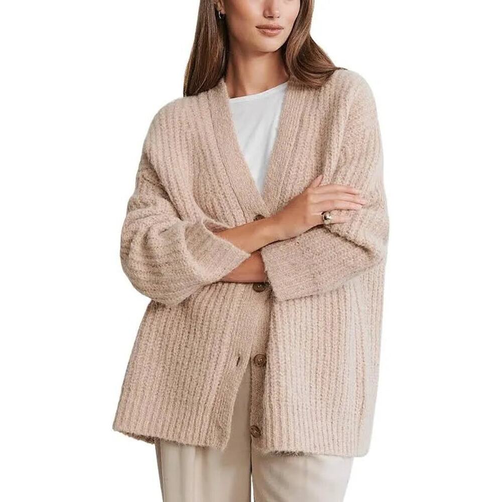 Jenni Kayne Cocoon Button Up Taupe V-Neck Cardigan S NEW Alpaca Knit Sweater